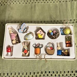 World Market Set of 12 Wooden Easter Ornaments Spring Wood Mini Small